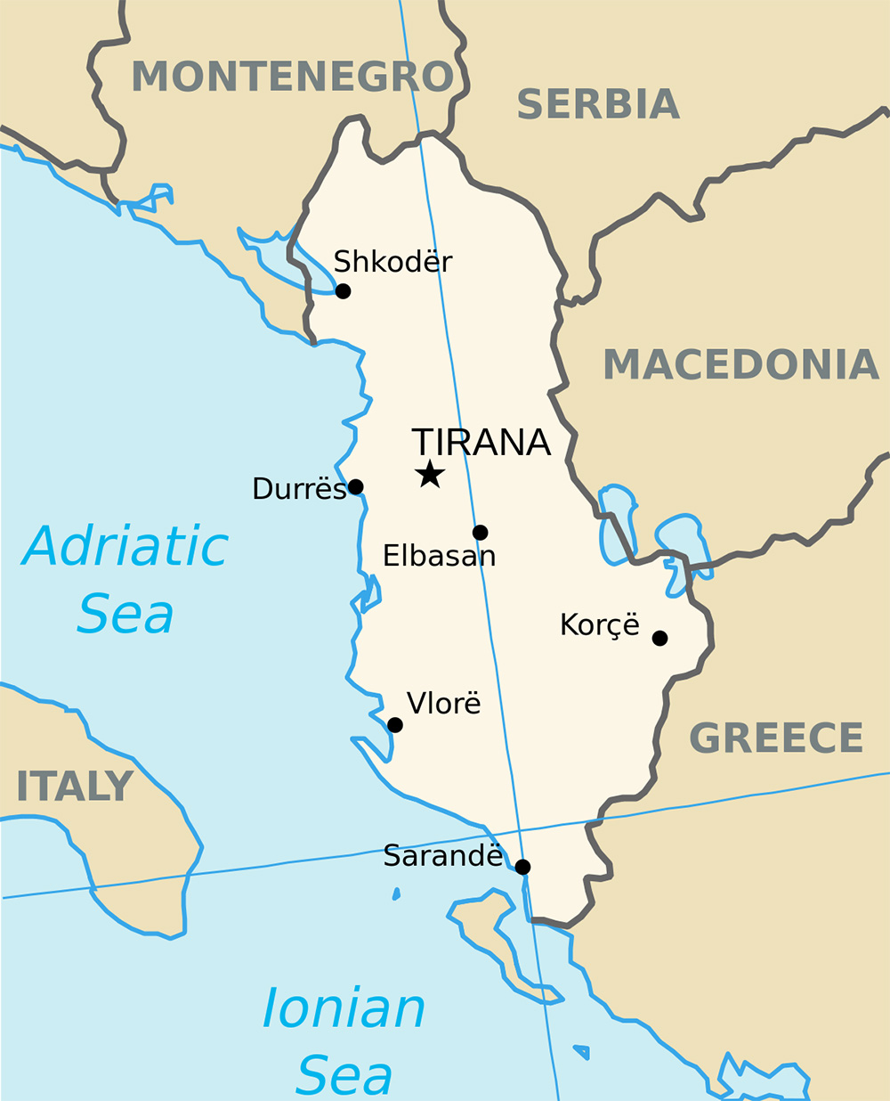 Mappa con confini Albania