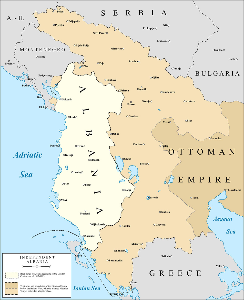 Mappa con le città Albania