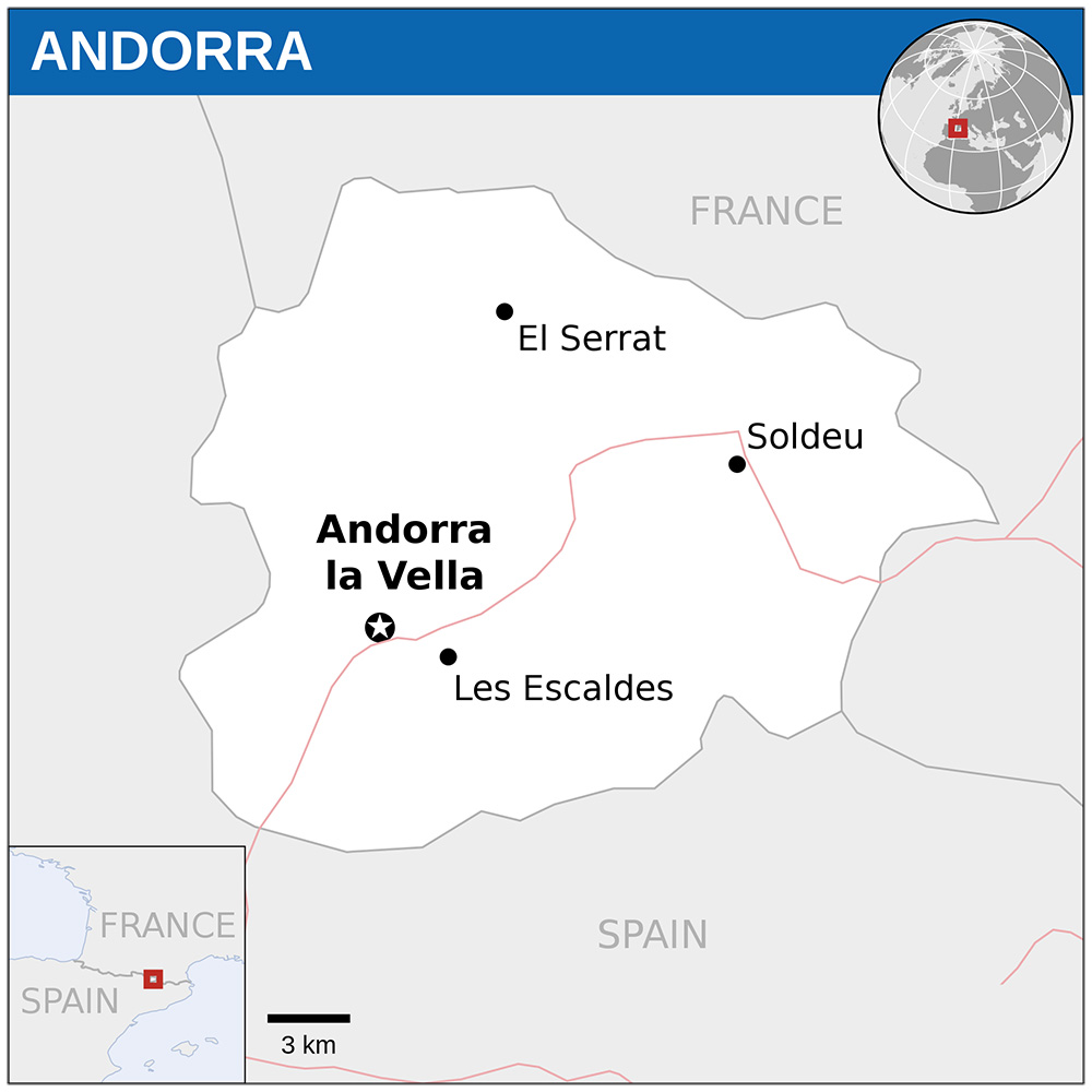 Mappa con le città Andorra