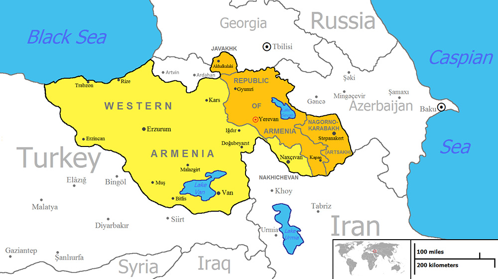 Mappa con le città Armenia