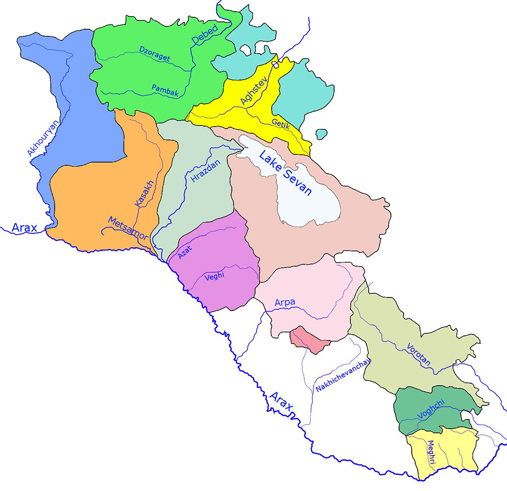 Mappa con i fiumi Armenia