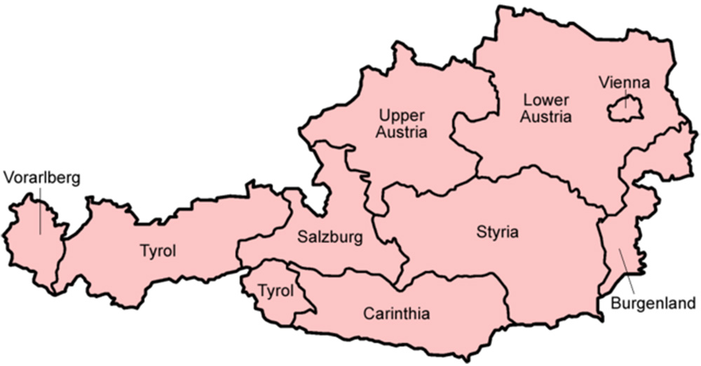 Mappa con gli stati Austria