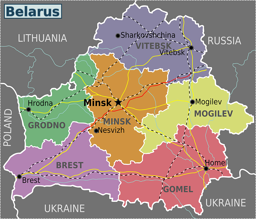 Mappa con le città Bielorussia