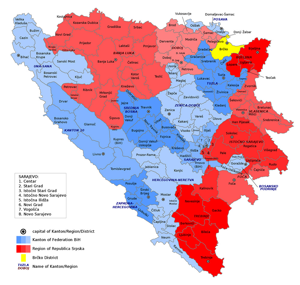 Mappa Bosnia ed Erzegovina politica