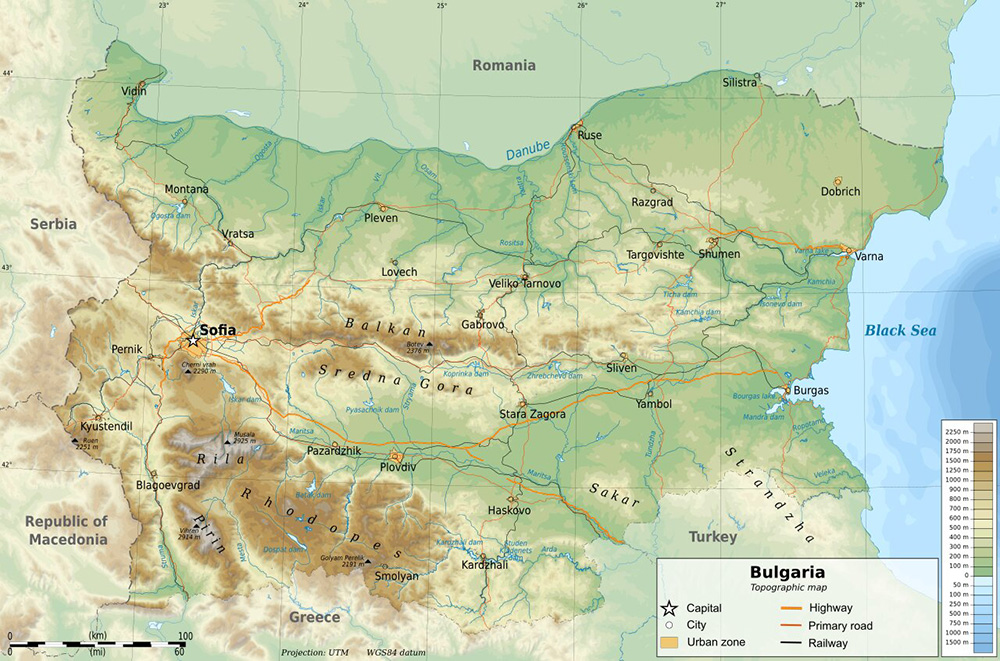 Mappa dettagliata con le città Bulgaria
