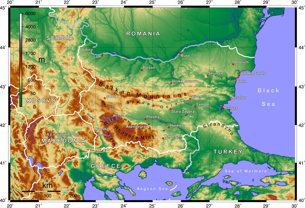 Mappa con le città Bulgaria