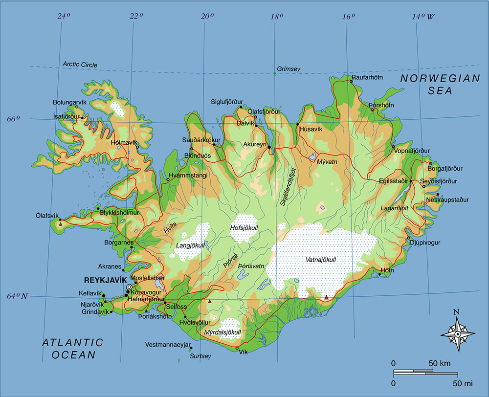 Mappa dettagliata con le città Islanda