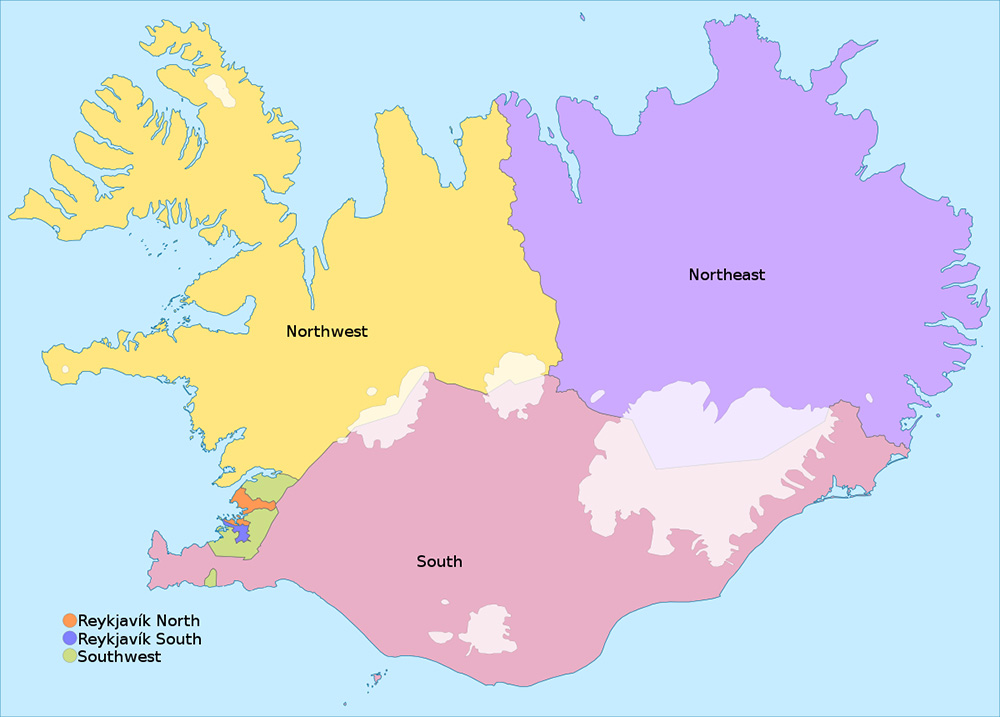 Mappa regioni Islanda