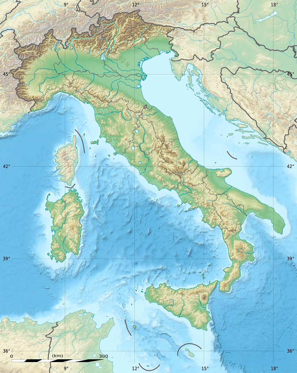 Mappa dei rilievi Italia