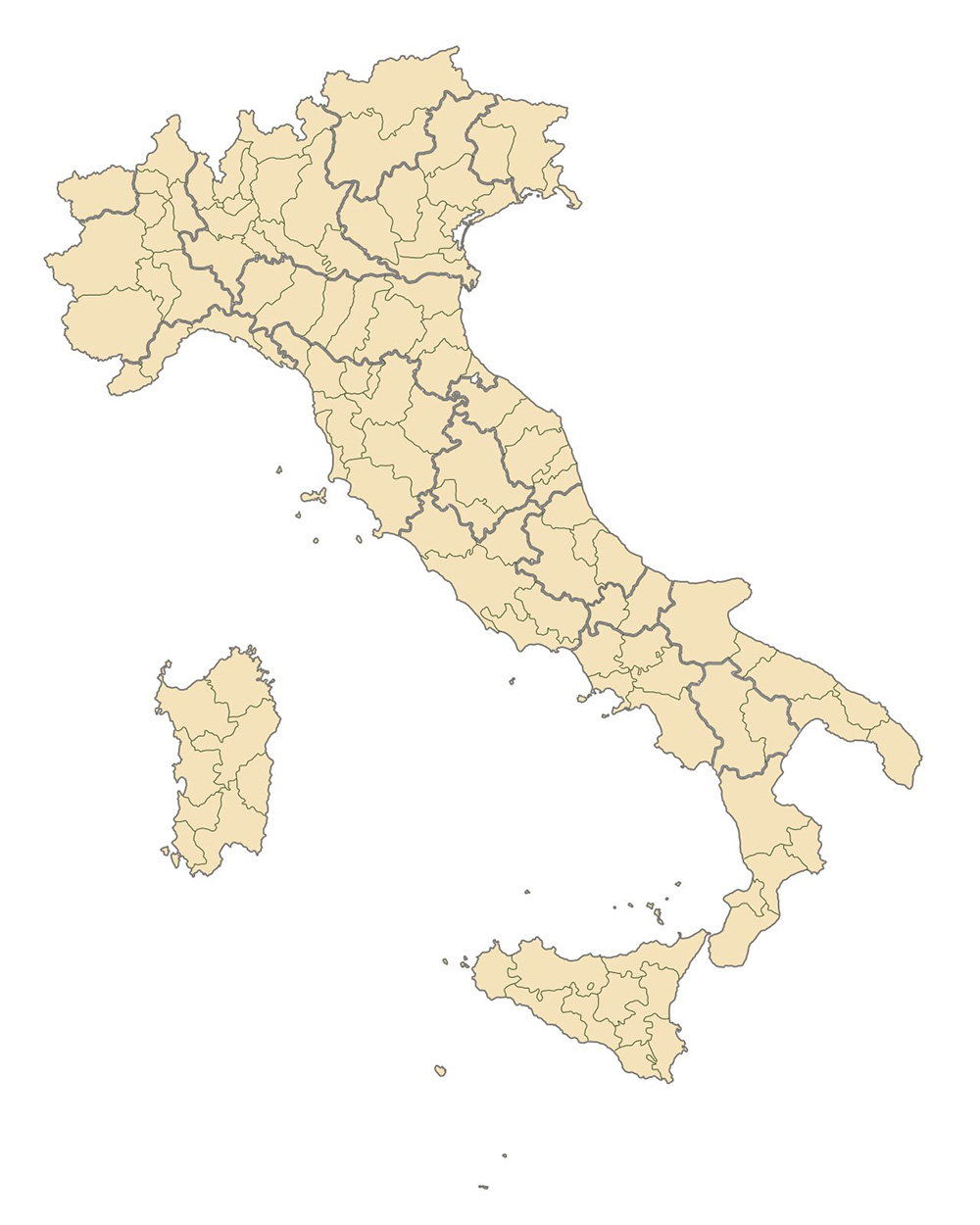 Mappa vuota regioni Italia