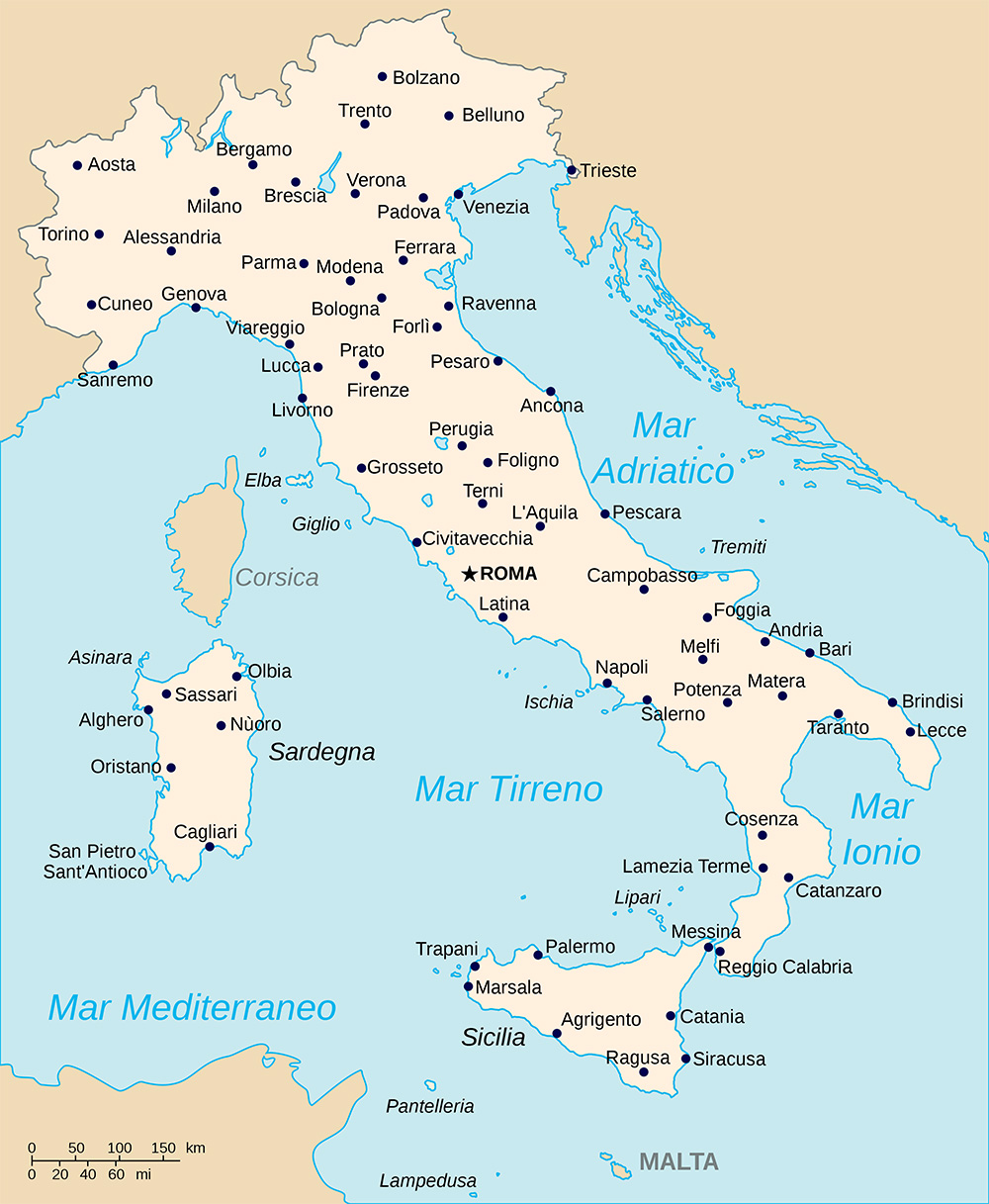 Mappa con le città Italia