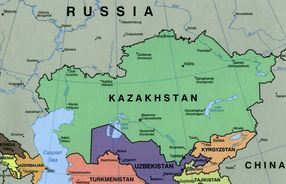 Mappa con confini Kazakistan