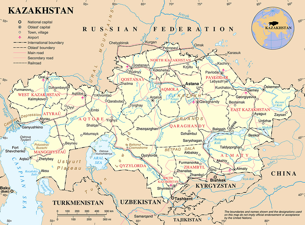 Mappa dettagliata Kazakistan