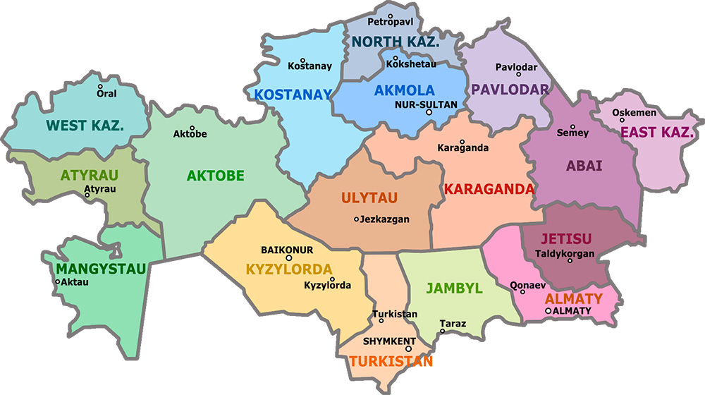 Mappa regioni Kazakistan
