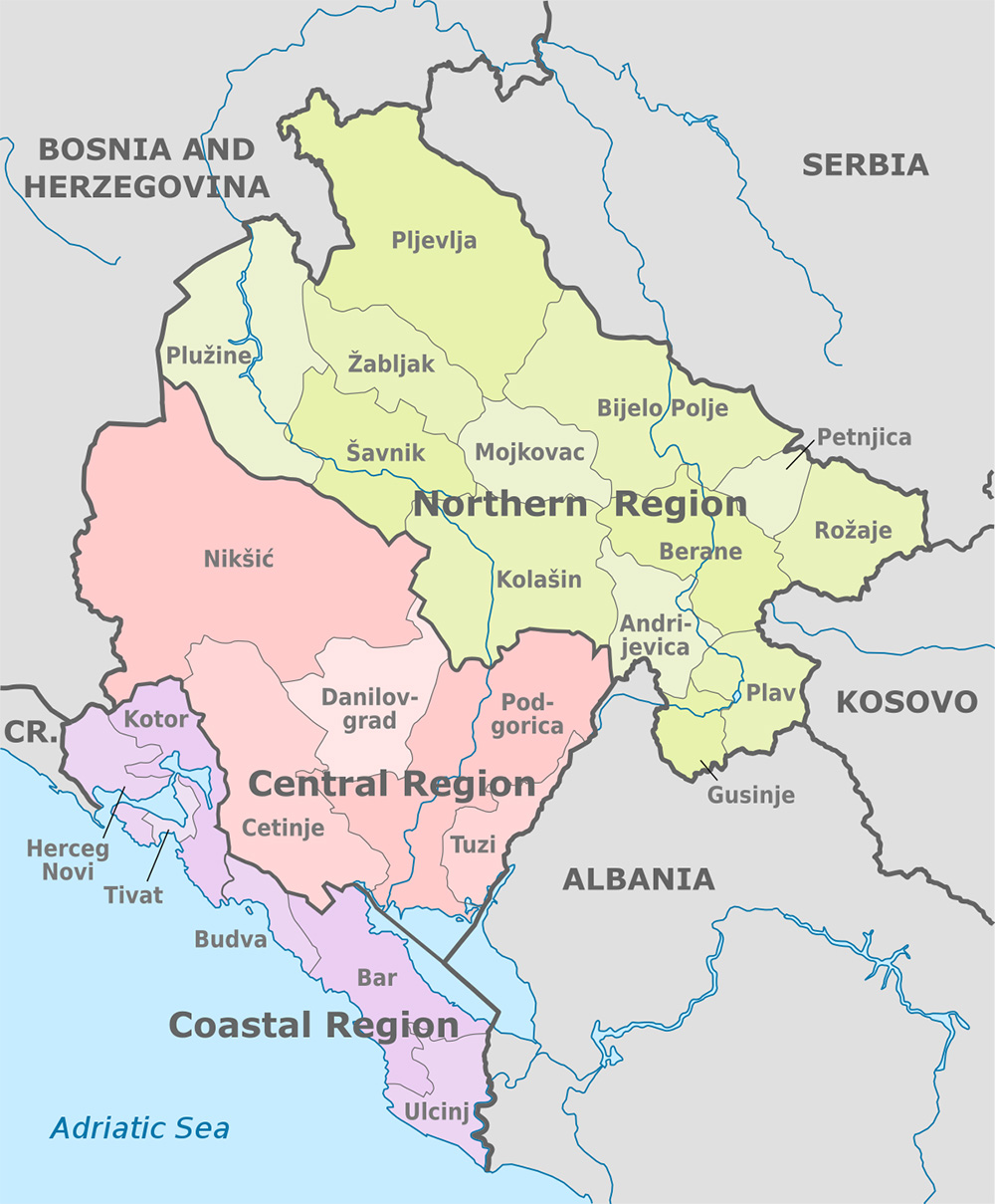 Mappa regioni Montenegro