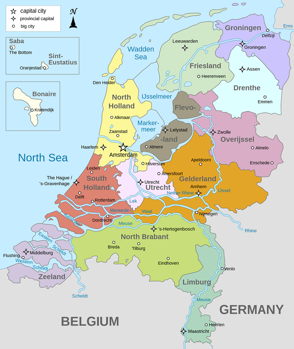 Mappa dettagliata Paesi Bassi