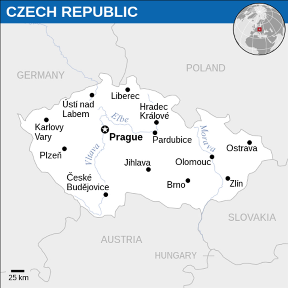 Mappa con le città Repubblica Ceca
