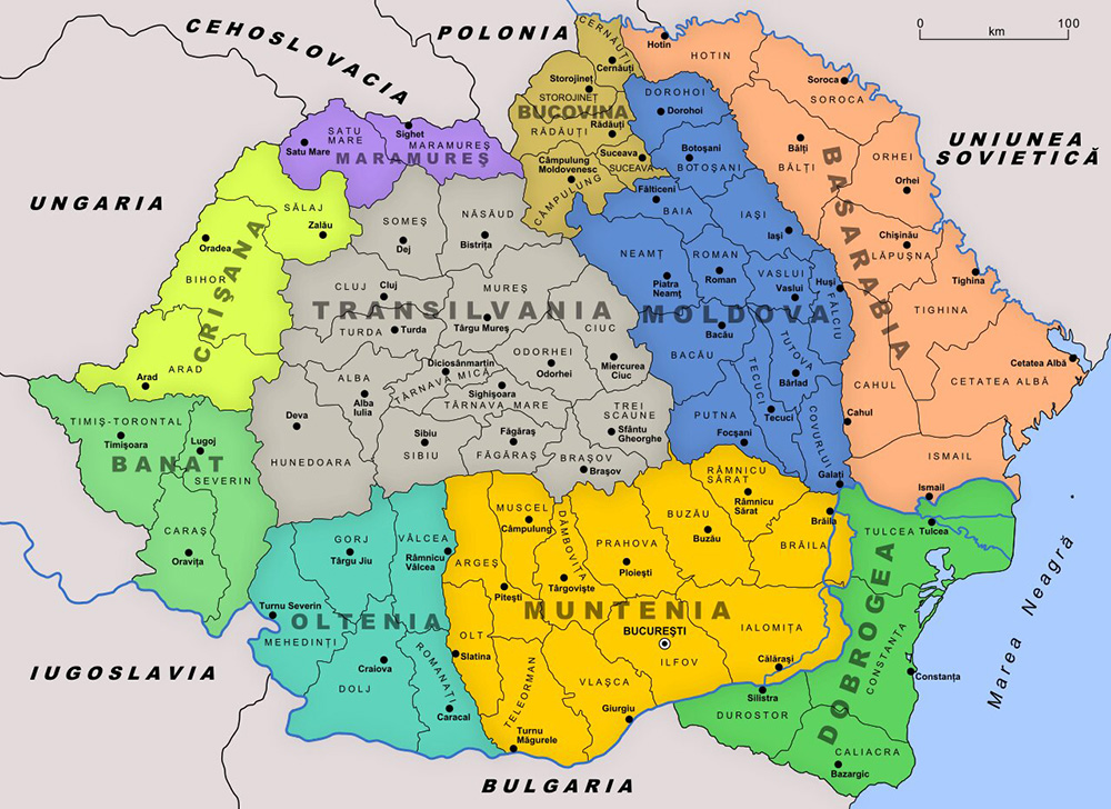 Mappa dettagliata con le città Romania