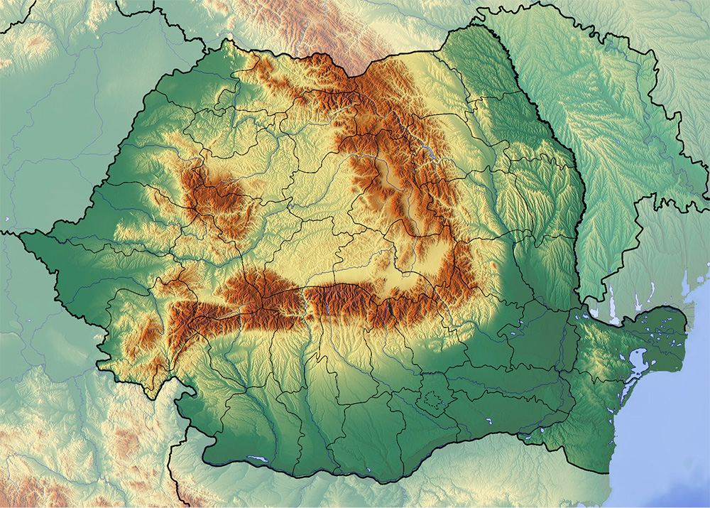 Mappa dei rilievi Romania