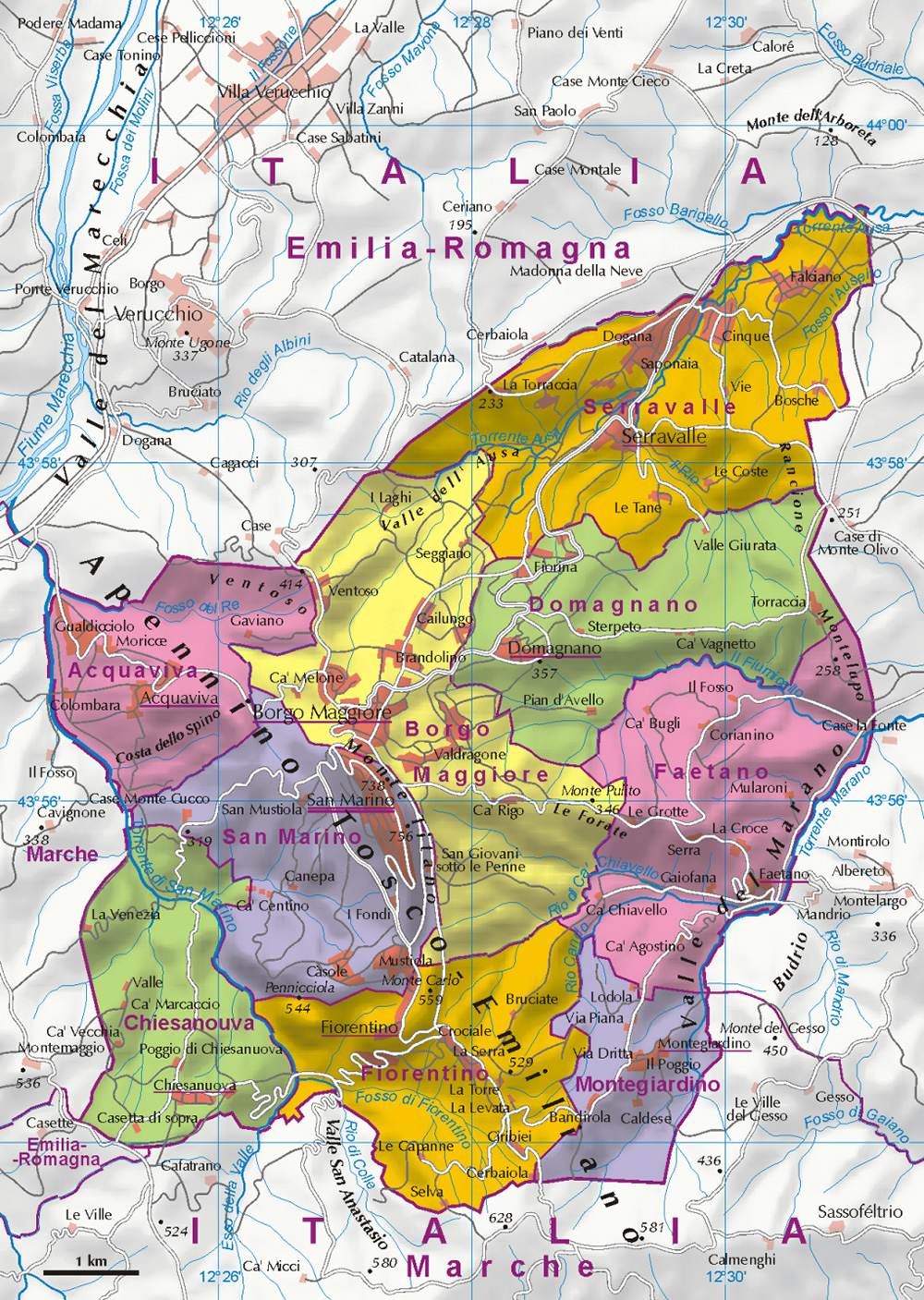 Mappa dettagliata regioni San Marino