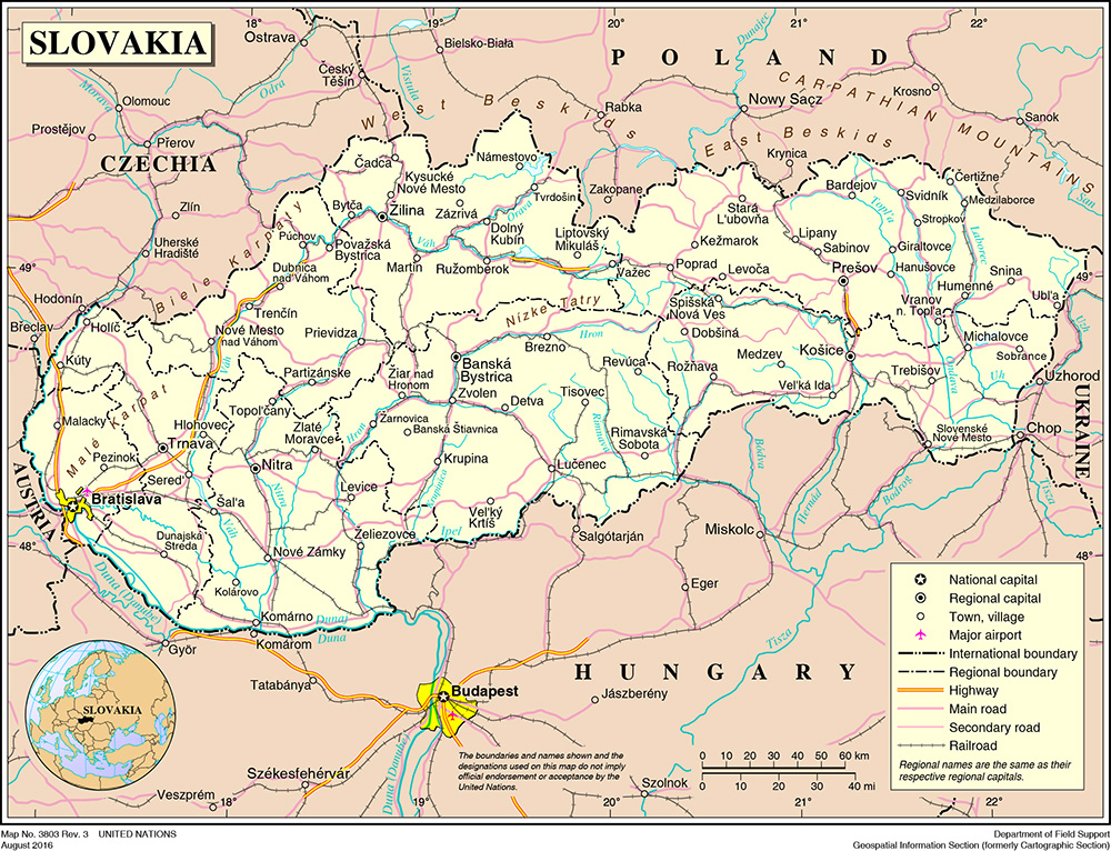 Mappa dettagliata Slovacchia