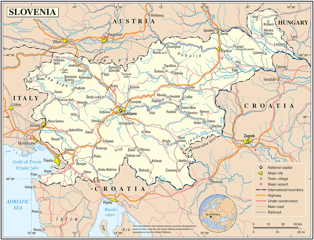 Mappa dettagliata con le città Slovenia