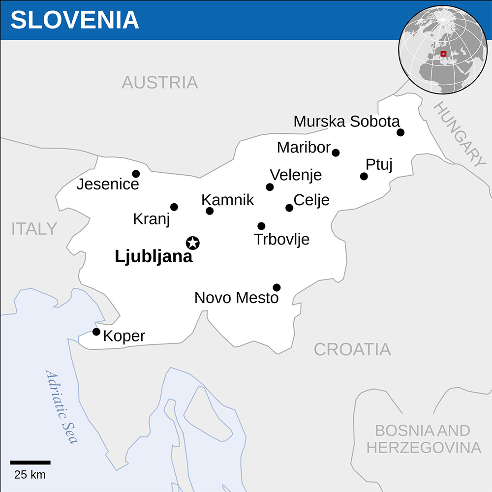 Mappa con le città Slovenia