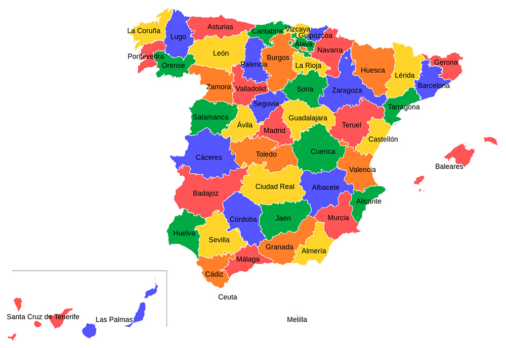 Mappa regioni Spagna