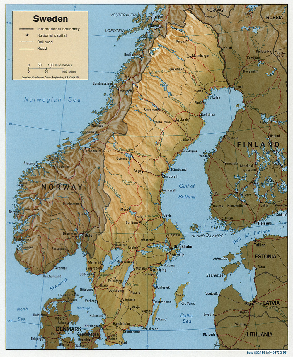 Mappa dettagliata con le città Svezia