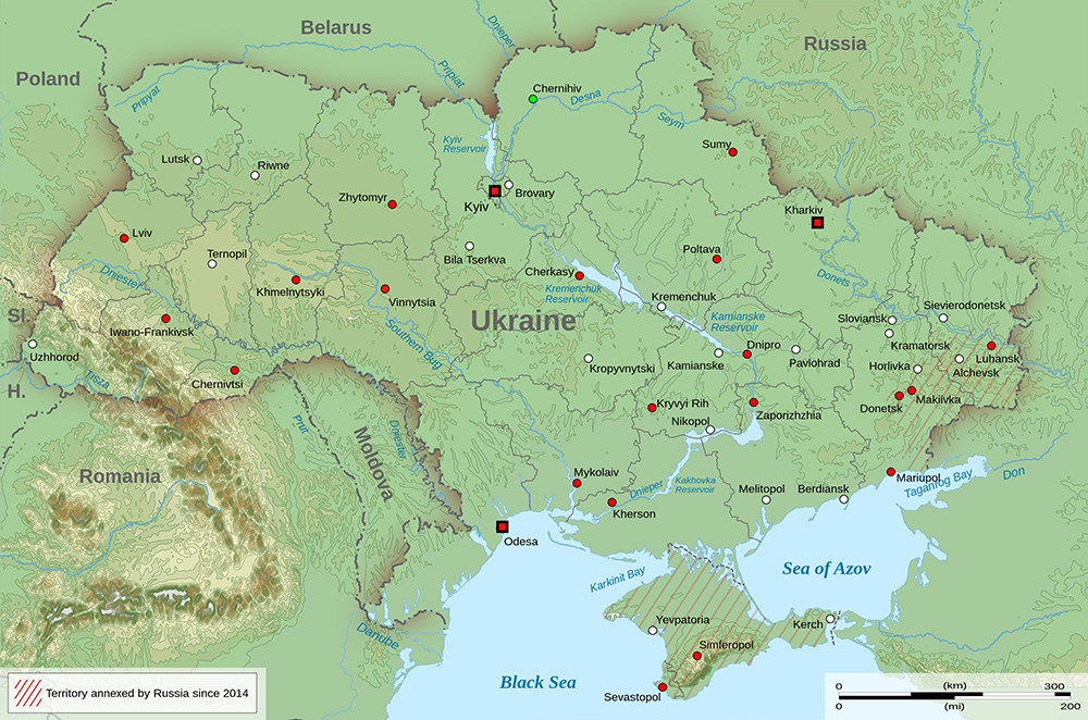 Mappa con le città Ucraina
